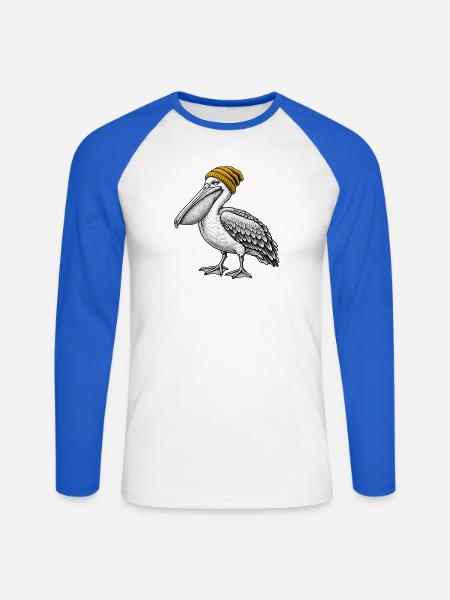 Pelikan mit Strickmütze - Unisex Baseballshirt langarm - Weiß/Royalblau