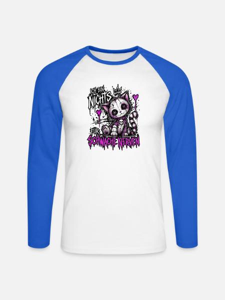 Patchwork-Katzchen für starke Nerven - Unisex Baseballshirt langarm - Weiß/Royalblau