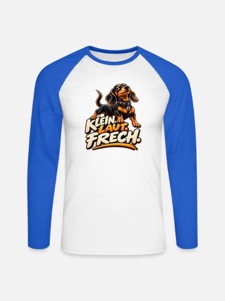 Klein. Laut. Frech. – Dackel - Unisex Baseballshirt langarm - Weiß/Royalblau