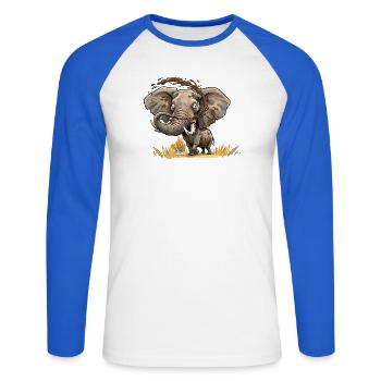 MatschElefant Safari - Unisex Baseballshirt langarm - Weiß/Royalblau - Vorne - Nik (191cm)