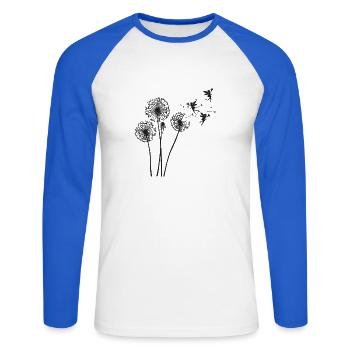 Schmetterlingdesign Pusteblumen Wiese Herzen Feen - Unisex Baseballshirt langarm - Weiß/Royalblau - Vorne - Nik (191cm)