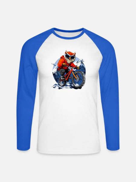 Eulen Mountainbiker / Bike Eule - Unisex Baseballshirt langarm - Weiß/Royalblau