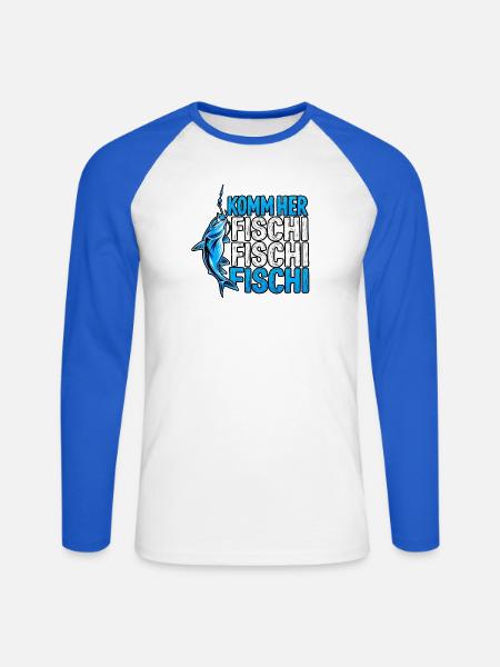 Komm Herr Fischi Angler - Unisex Baseballshirt langarm - Weiß/Royalblau