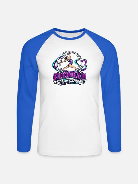 Rhönrad Leidenschaft: Kraftvolle Gymnastik - Unisex Baseballshirt langarm - Weiß/Royalblau