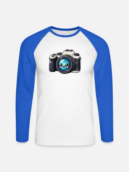 Kawaii Kamera Blickfang - Unisex Baseballshirt langarm - Weiß/Royalblau