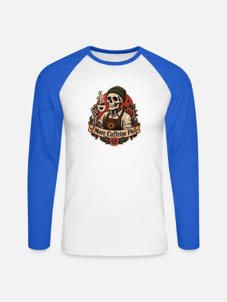More Caffeine Pls Kaffee Skelett - Unisex Baseballshirt langarm - Weiß/Royalblau