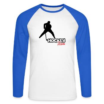 Hockey Team - Unisex Baseballshirt langarm - Weiß/Royalblau - Vorne - Nik (191cm)