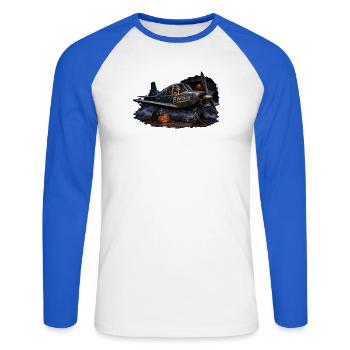 Flightmare – Verfluchtes Vintage-Flugzeug, Halloween - Unisex Baseballshirt langarm - Weiß/Royalblau - Vorne - Nik (191cm)