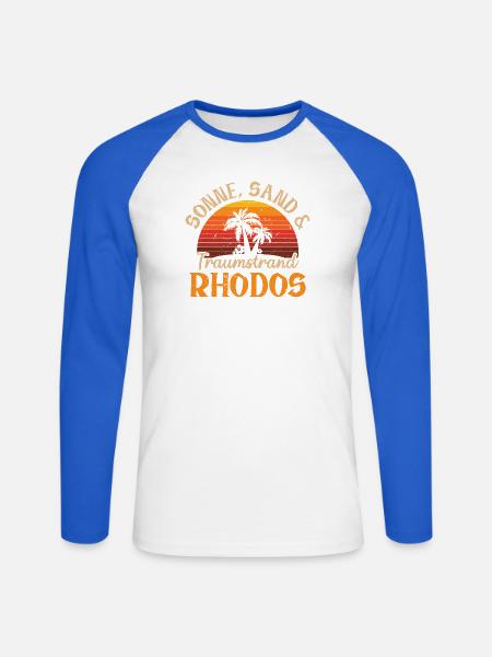 Sonne Sand und Traumstrand – Rhodos - Unisex Baseballshirt langarm - Weiß/Royalblau