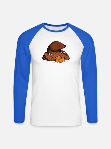 Maulwurf mit Herbstblatt - Unisex Baseballshirt langarm - Weiß/Royalblau