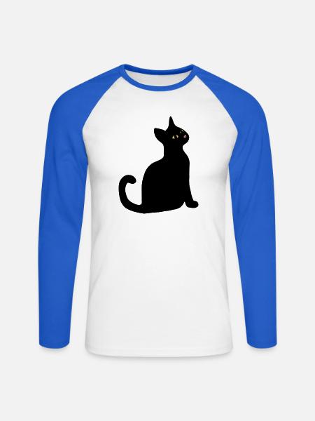 Nächtliche Katzenblick - Unisex Baseballshirt langarm - Weiß/Royalblau