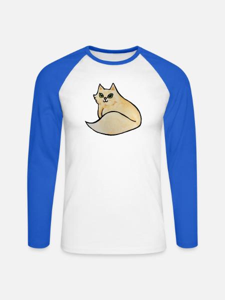 Aquarell-Katzen-Curling-Illustration - Unisex Baseballshirt langarm - Weiß/Royalblau
