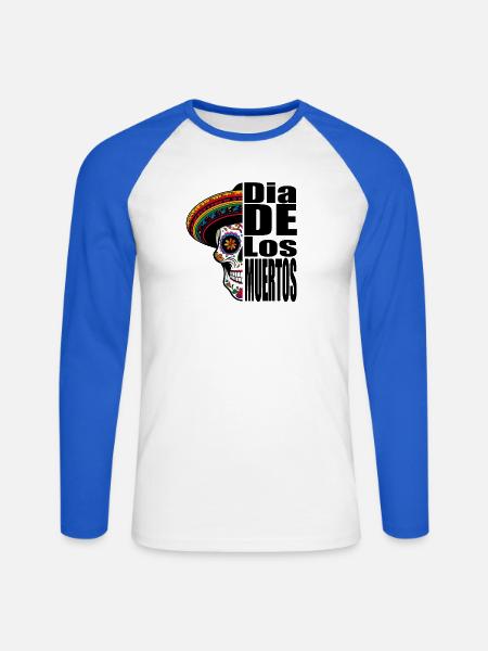 Dia de los Muertos - Unisex Baseballshirt langarm - Weiß/Royalblau