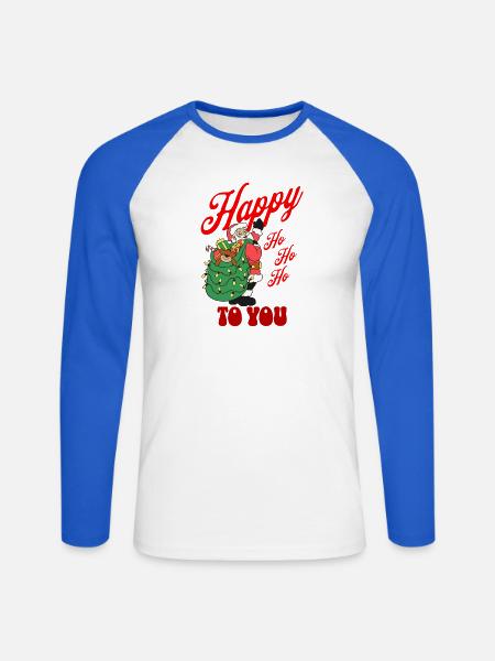 Happy HoHoHo von Santa - Unisex Baseballshirt langarm - Weiß/Royalblau