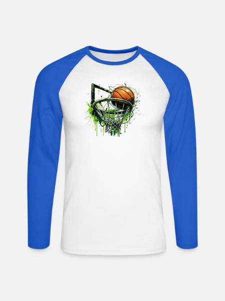 Basketball - Unisex Baseballshirt langarm - Weiß/Royalblau