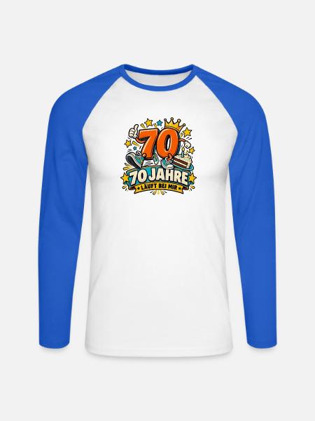 70 Jahre – Läuft bei mir - Unisex Baseballshirt langarm - Weiß/Royalblau