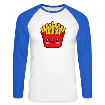 Kawaii Pommes Frites Lächeln - Unisex Baseballshirt langarm - Weiß/Royalblau - Vorne - Nik (191cm)
