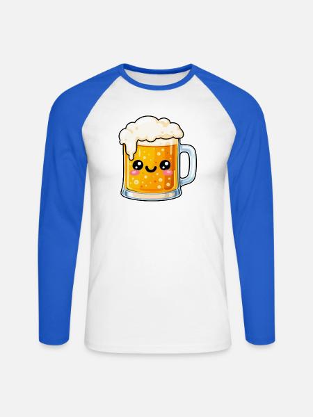 Kawaii Bierkrug Jubel - Unisex Baseballshirt langarm - Weiß/Royalblau