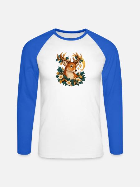 Florale Mondhirsche - Unisex Baseballshirt langarm - Weiß/Royalblau