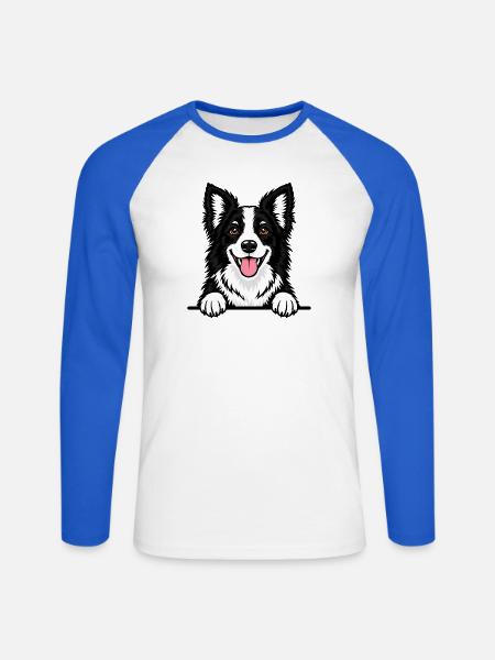 Border Collie - Unisex Baseballshirt langarm - Weiß/Royalblau