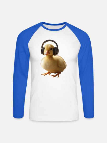Küken mit Kopfhörern - Unisex Baseballshirt langarm - Weiß/Royalblau
