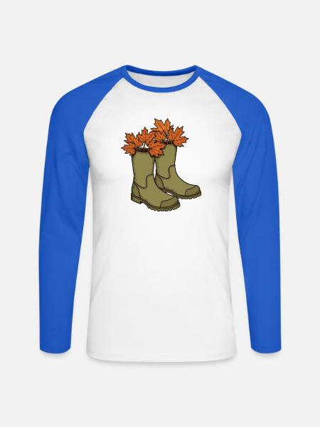 Gummistiefel voller Herbstlaub - Unisex Baseballshirt langarm - Weiß/Royalblau
