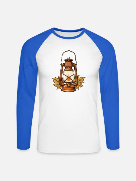 Laterne im Herbstlaub - Unisex Baseballshirt langarm - Weiß/Royalblau
