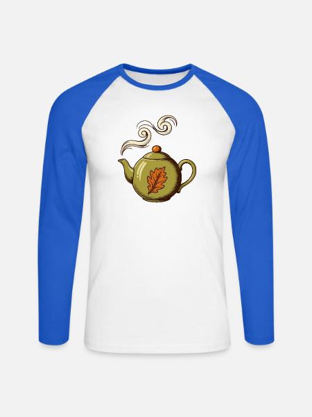 Teekanne mit Herbstduft - Unisex Baseballshirt langarm - Weiß/Royalblau