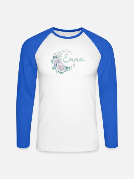 Enna Blütenname Aquarell - Unisex Baseballshirt langarm - Weiß/Royalblau