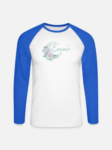 Pastell Blumenkreis Emmi Logo - Unisex Baseballshirt langarm - Weiß/Royalblau