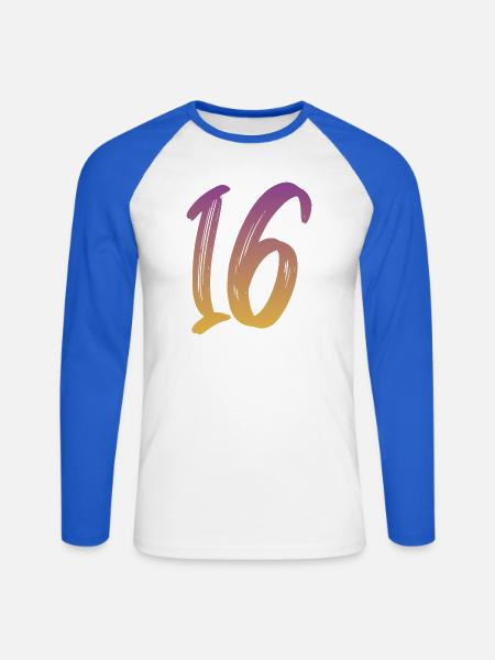 16 - Unisex Baseballshirt langarm - Weiß/Royalblau