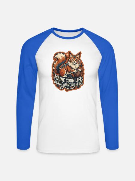 Maine Coon Cat Big Fluffy Yarn - Unisex Baseballshirt langarm - Weiß/Royalblau