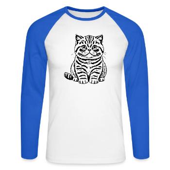 Britisch Kurzhaar Katze Tigerkatze Katzenshirt  - Unisex Baseballshirt langarm - Weiß/Royalblau - Vorne - Nik (191cm)