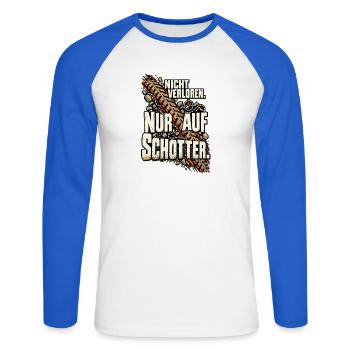 Gravelbike Fahrer Schotterpiste Abenteuer Offroad - Unisex Baseballshirt langarm - Weiß/Royalblau - Vorne - Nik (191cm)