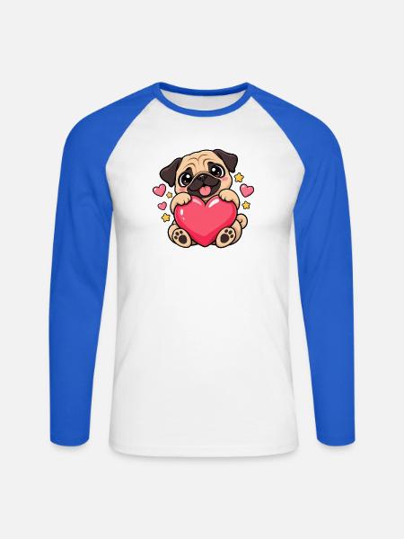 Mops Hund süßer Mops niedlicher Mops - Unisex Baseballshirt langarm - Weiß/Royalblau