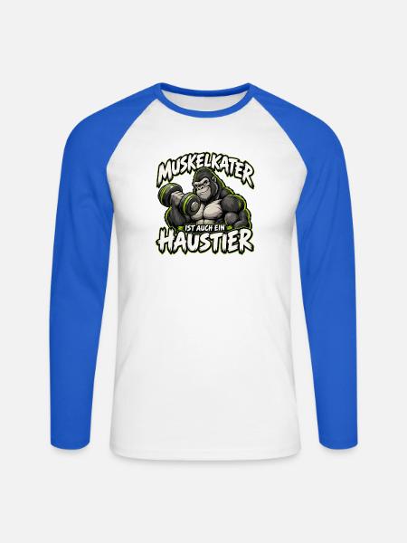 Muskelkater als Haustier Gymlife - Unisex Baseballshirt langarm - Weiß/Royalblau