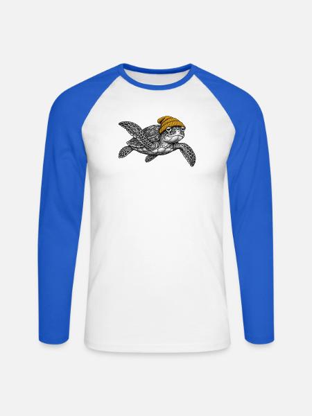 Schildkröte in Strickmütze - Unisex Baseballshirt langarm - Weiß/Royalblau