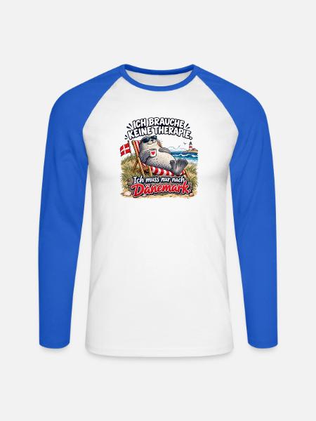 Dänemark-Urlaubswitz am Strand - Unisex Baseballshirt langarm - Weiß/Royalblau