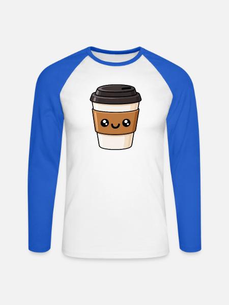 KaffeeKawaii Becherliebe - Unisex Baseballshirt langarm - Weiß/Royalblau