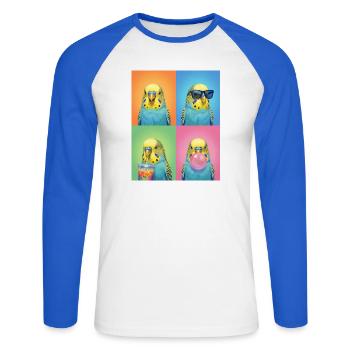 Wellensittiche Wellensittich - Unisex Baseballshirt langarm - Weiß/Royalblau - Vorne - Nik (191cm)