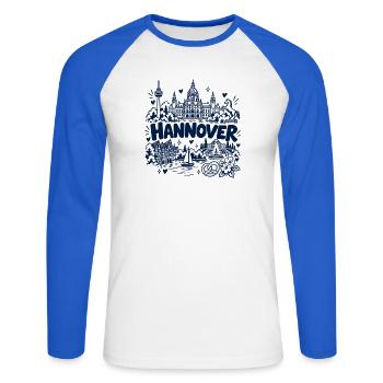 Hannover - Sehenswürdigkeiten - Niedersachsen - Unisex Baseballshirt langarm - Weiß/Royalblau - Vorne - Nik (191cm)
