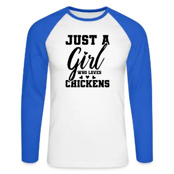 Huhn Statement - Unisex Baseballshirt langarm - Weiß/Royalblau - Vorne - Nik (191cm)