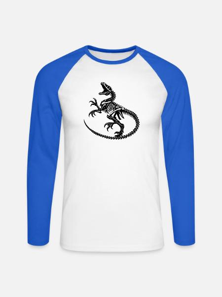 Skelettdrache Schwarzweiß - Unisex Baseballshirt langarm - Weiß/Royalblau