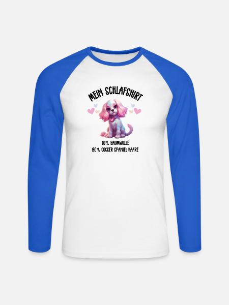 Cocker Spaniel Pastel Herzen Schlafshirt - Unisex Baseballshirt langarm - Weiß/Royalblau