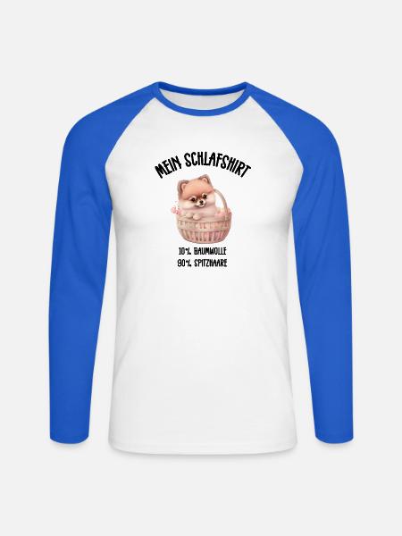 Zwergspitz Korb Herzen Schlafshirt - Unisex Baseballshirt langarm - Weiß/Royalblau