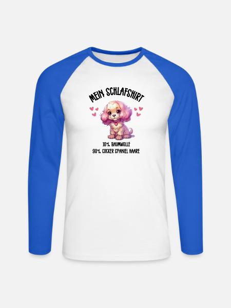 Cocker Spaniel Welpe Rosa Schlafshirt - Unisex Baseballshirt langarm - Weiß/Royalblau