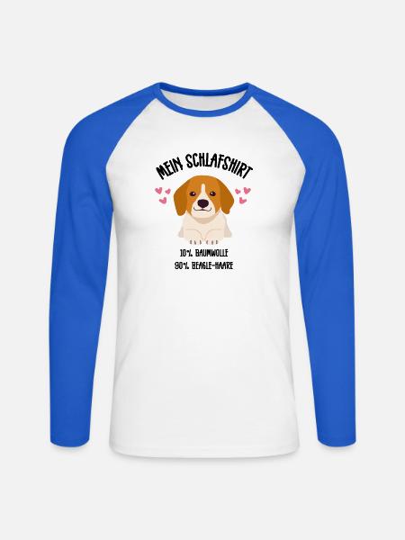 Beagle Comic Welpe Herzen Schlafshirt - Unisex Baseballshirt langarm - Weiß/Royalblau