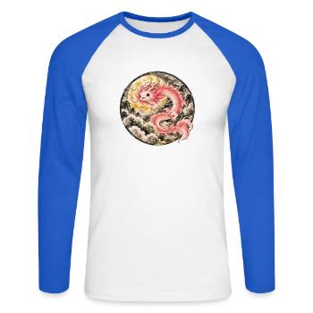 Axolotl Drache – Mystischer Asiatischer Drache - Unisex Baseballshirt langarm - Weiß/Royalblau - Vorne - Nik (191cm)