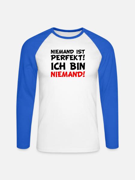Niemand! Rotes Wort-Statement - Unisex Baseballshirt langarm - Weiß/Royalblau
