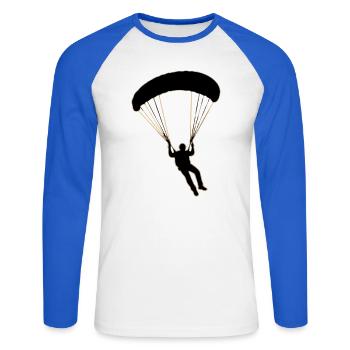 Paragleiter Silhouette - Unisex Baseballshirt langarm - Weiß/Royalblau - Vorne - Nik (191cm)